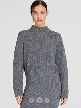 CLUB MONACO Cashmere Cropped Mockneck Sweater, charcoal heather, sz L